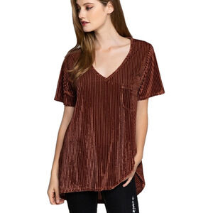 POL Velvet Top Women medium Vneck Tunic Oversized Metallic corded casual flowy